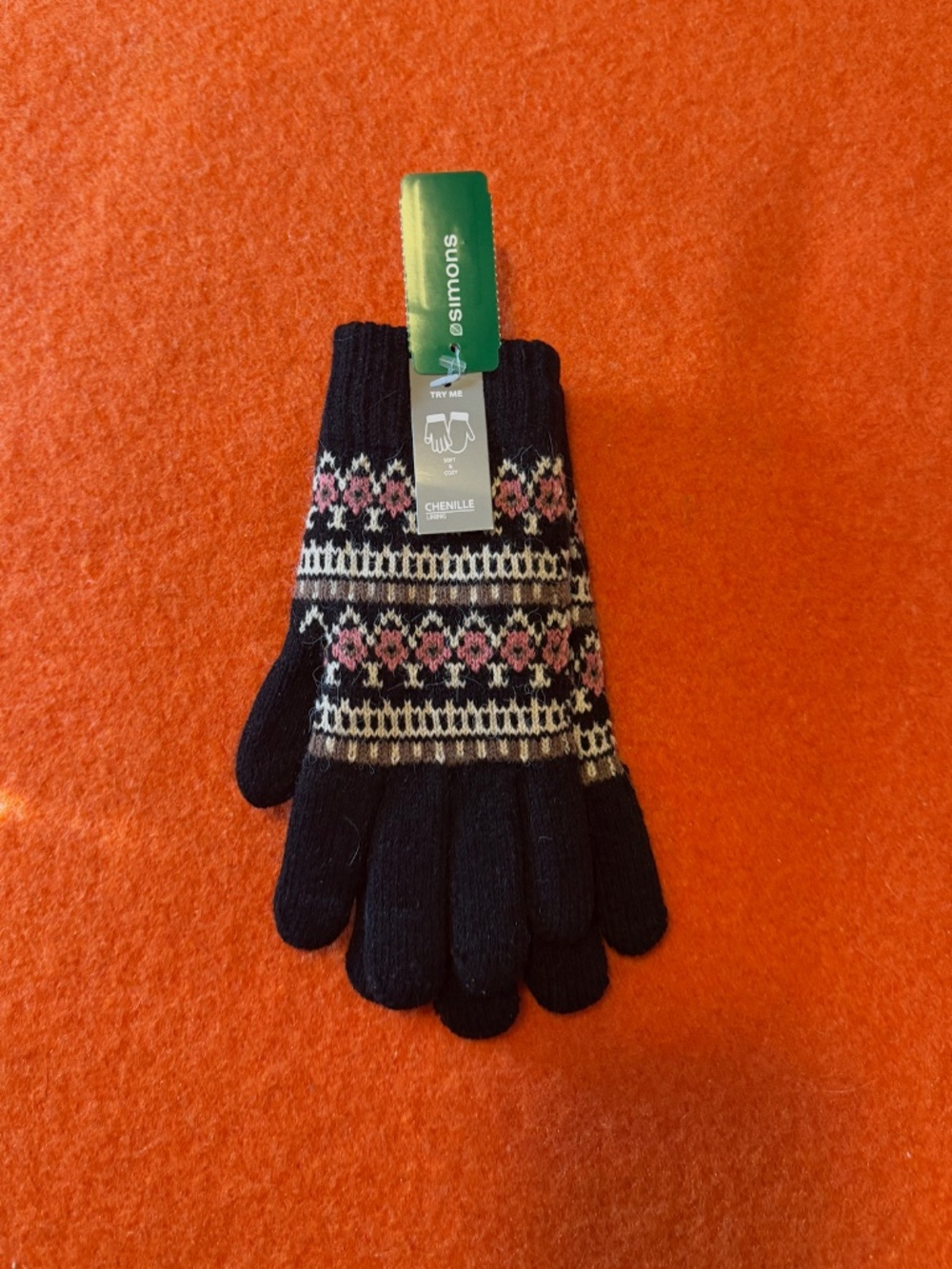 Black, pink and cream nordic jacquard gloves NWT - Picture 2 of 10